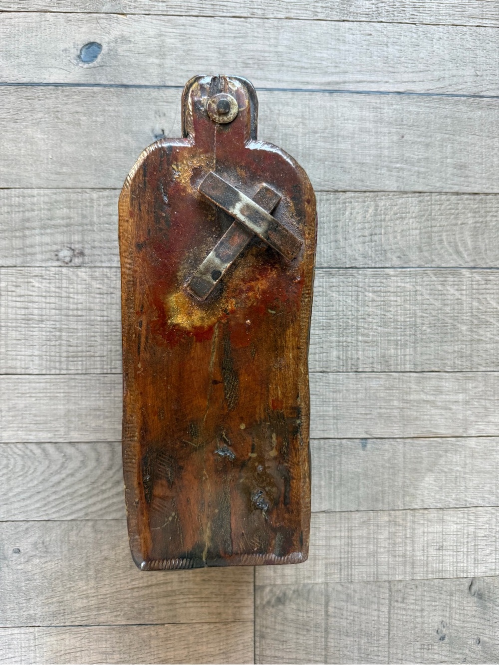 Jan Barboglio Distressed Wood Blessing Box with Metal Cross - Brown